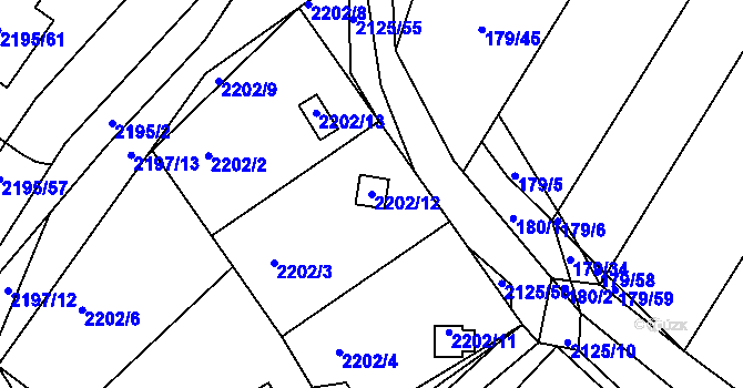 Parcela st. 2202/12 v KÚ Třeboň, Katastrální mapa