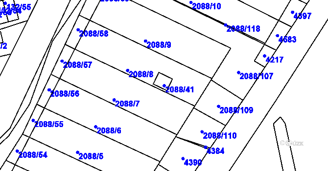 Parcela st. 2088/41 v KÚ Třeboň, Katastrální mapa