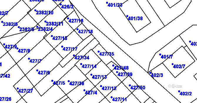 Parcela st. 427/35 v KÚ Třeboň, Katastrální mapa