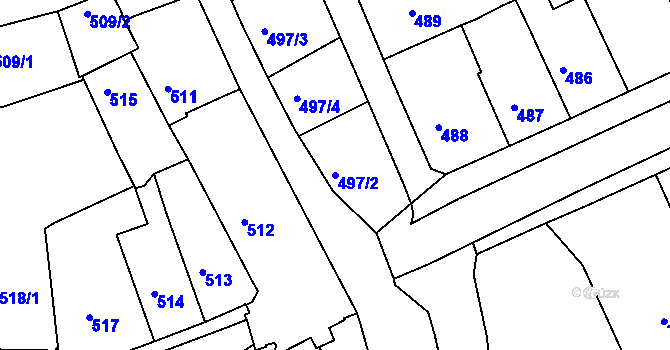 Parcela st. 497/2 v KÚ Třeboň, Katastrální mapa