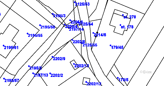 Parcela st. 2125/55 v KÚ Třeboň, Katastrální mapa