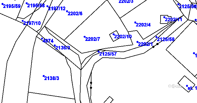 Parcela st. 2125/57 v KÚ Třeboň, Katastrální mapa