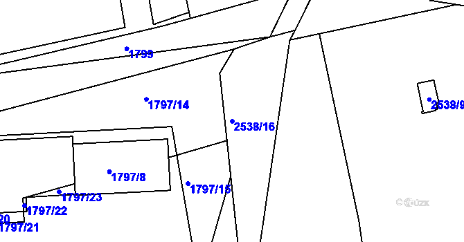 Parcela st. 2538/16 v KÚ Třeboň, Katastrální mapa