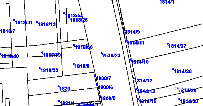 Parcela st. 2538/23 v KÚ Třeboň, Katastrální mapa