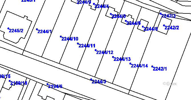 Parcela st. 2244/12 v KÚ Třeboň, Katastrální mapa