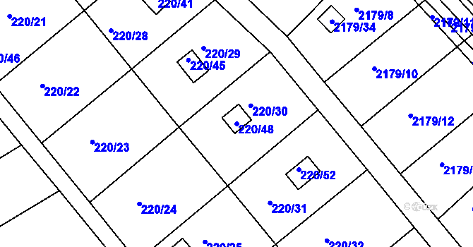 Parcela st. 220/48 v KÚ Třeboň, Katastrální mapa