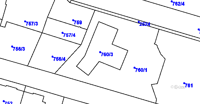 Parcela st. 760/3 v KÚ Třeboň, Katastrální mapa