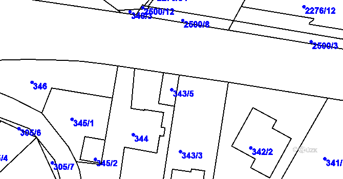 Parcela st. 343/5 v KÚ Třeboň, Katastrální mapa