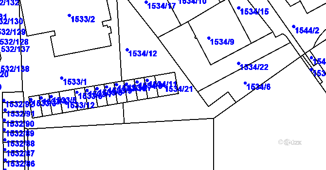 Parcela st. 1534/21 v KÚ Třeboň, Katastrální mapa