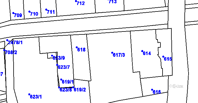 Parcela st. 617/1 v KÚ Třeboň, Katastrální mapa