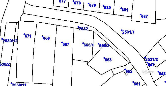 Parcela st. 665/1 v KÚ Třeboň, Katastrální mapa