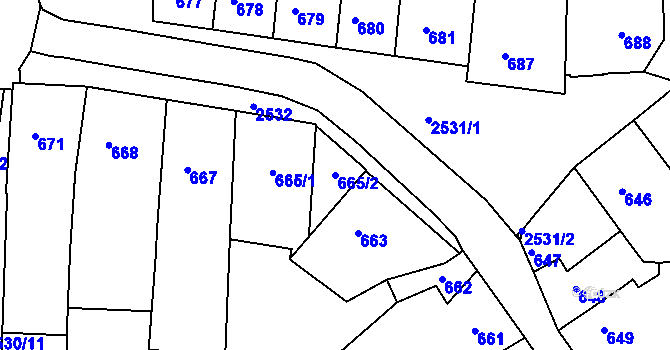 Parcela st. 665/2 v KÚ Třeboň, Katastrální mapa