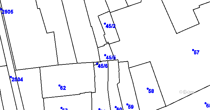 Parcela st. 45/5 v KÚ Třeboň, Katastrální mapa