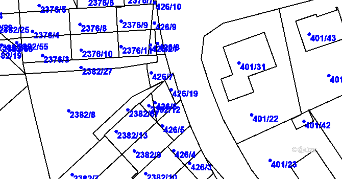 Parcela st. 426/19 v KÚ Třeboň, Katastrální mapa