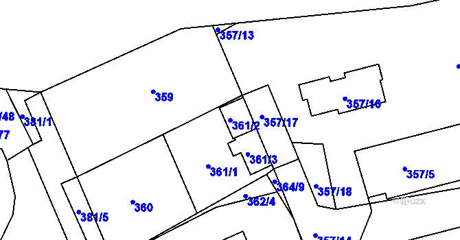 Parcela st. 361/2 v KÚ Třeboň, Katastrální mapa