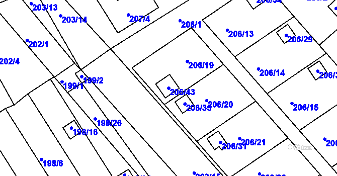 Parcela st. 206/43 v KÚ Třeboň, Katastrální mapa