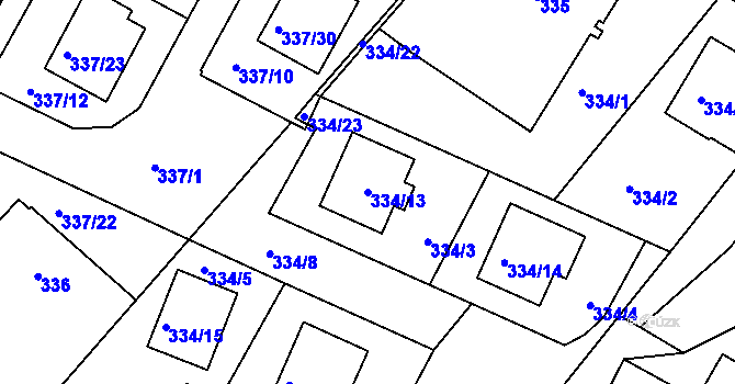 Parcela st. 334/13 v KÚ Třeboň, Katastrální mapa