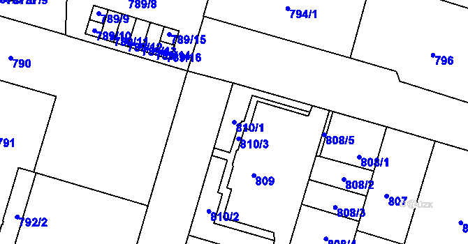 Parcela st. 810/1 v KÚ Třeboň, Katastrální mapa