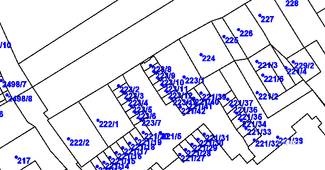 Parcela st. 223/11 v KÚ Třeboň, Katastrální mapa