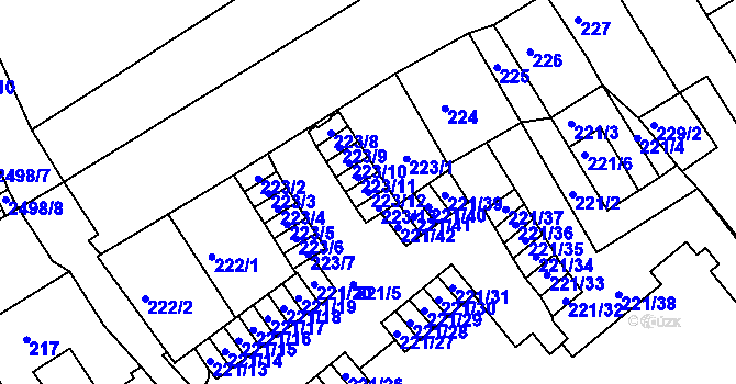 Parcela st. 223/12 v KÚ Třeboň, Katastrální mapa