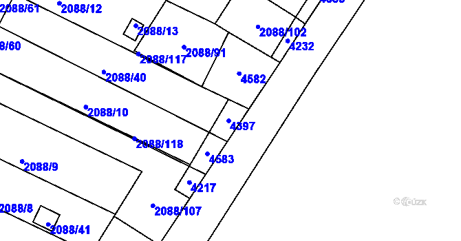 Parcela st. 2088/105 v KÚ Třeboň, Katastrální mapa
