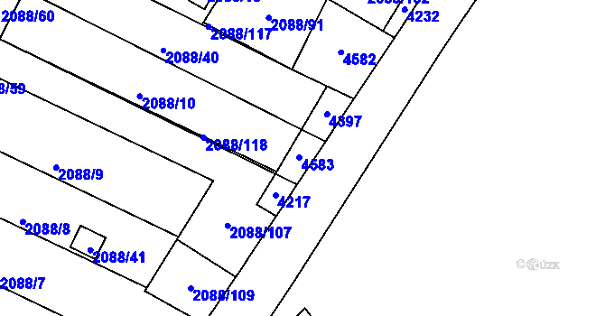 Parcela st. 2088/106 v KÚ Třeboň, Katastrální mapa