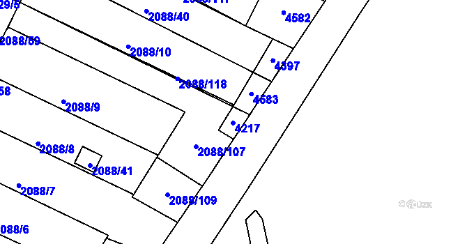 Parcela st. 2088/108 v KÚ Třeboň, Katastrální mapa