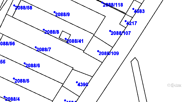 Parcela st. 2088/109 v KÚ Třeboň, Katastrální mapa