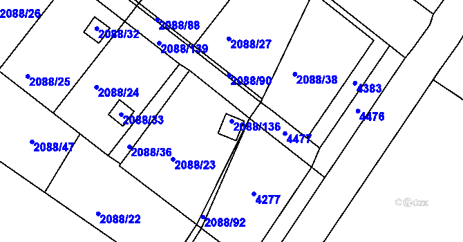 Parcela st. 2088/136 v KÚ Třeboň, Katastrální mapa