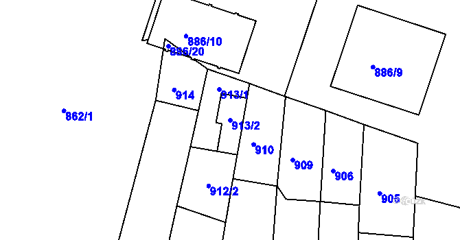Parcela st. 913/2 v KÚ Třeboň, Katastrální mapa