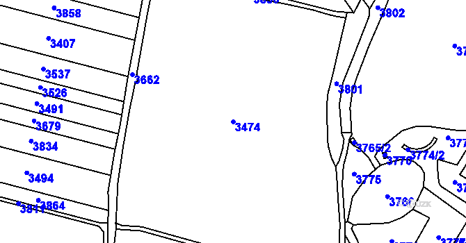 Parcela st. 3474 v KÚ Třeboň, Katastrální mapa