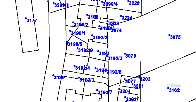 Parcela st. 3193 v KÚ Třeboň, Katastrální mapa