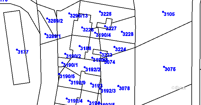 Parcela st. 3223 v KÚ Třeboň, Katastrální mapa