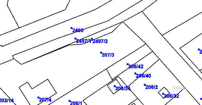 Parcela st. 207/3 v KÚ Třeboň, Katastrální mapa