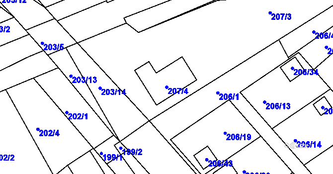 Parcela st. 207/4 v KÚ Třeboň, Katastrální mapa