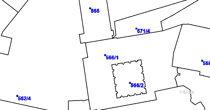 Parcela st. 566/1 v KÚ Třeboň, Katastrální mapa