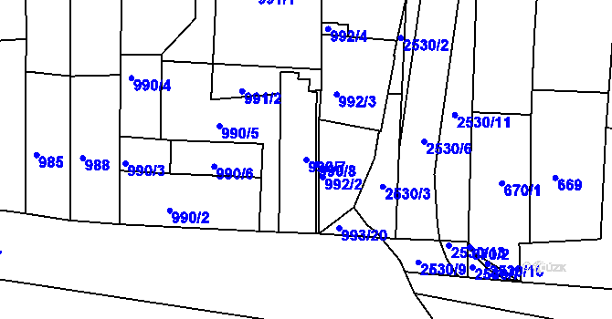 Parcela st. 990/7 v KÚ Třeboň, Katastrální mapa