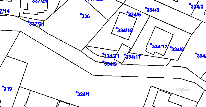 Parcela st. 334/21 v KÚ Třeboň, Katastrální mapa