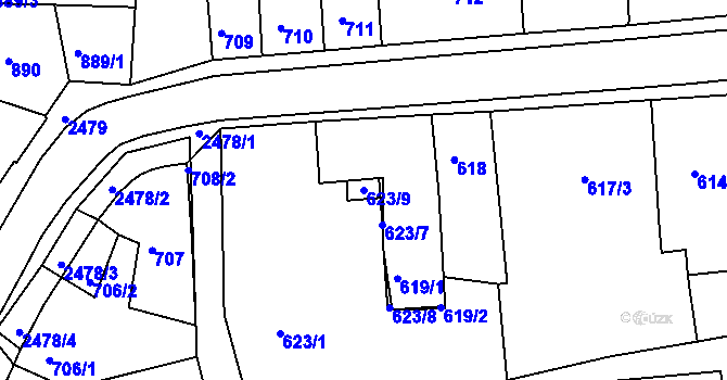 Parcela st. 623/9 v KÚ Třeboň, Katastrální mapa