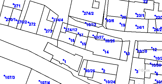 Parcela st. 15 v KÚ Třebonice, Katastrální mapa
