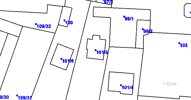Parcela st. 101/5 v KÚ Třebonice, Katastrální mapa