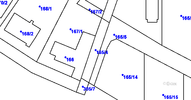 Parcela st. 165/4 v KÚ Třebonice, Katastrální mapa