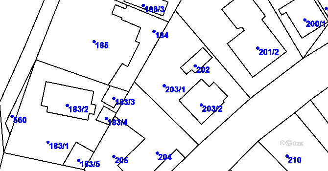 Parcela st. 203/1 v KÚ Třebonice, Katastrální mapa