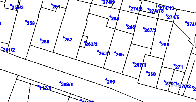 Parcela st. 263/1 v KÚ Třebonice, Katastrální mapa