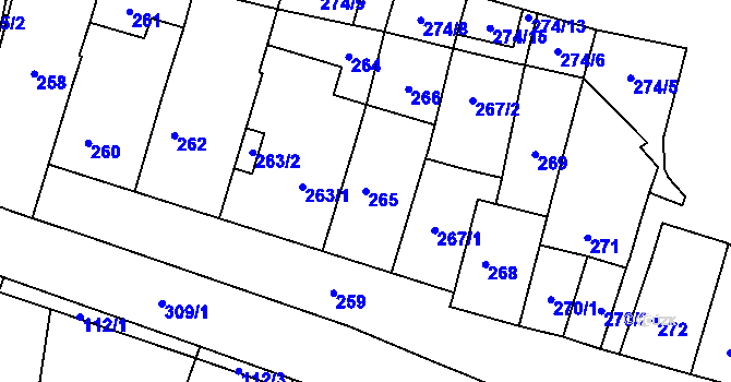 Parcela st. 265 v KÚ Třebonice, Katastrální mapa