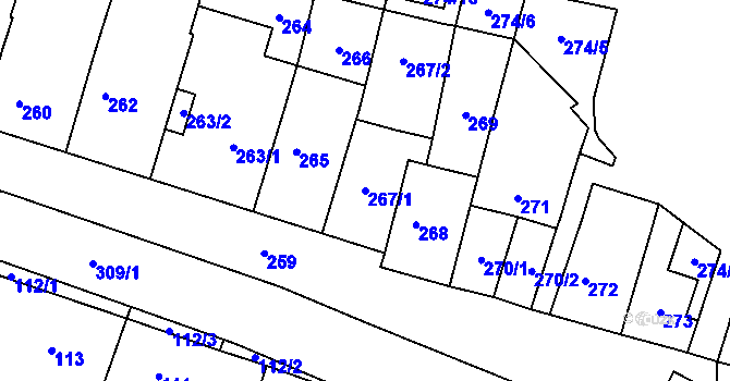 Parcela st. 267/1 v KÚ Třebonice, Katastrální mapa