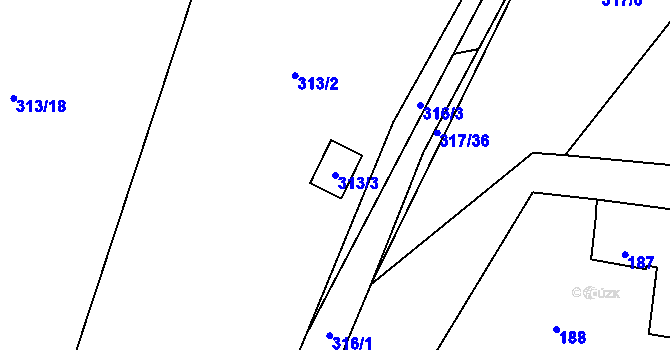 Parcela st. 313/3 v KÚ Třebonice, Katastrální mapa