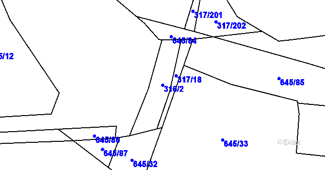 Parcela st. 316/2 v KÚ Třebonice, Katastrální mapa