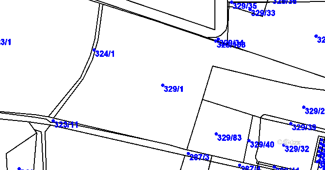 Parcela st. 329/1 v KÚ Třebonice, Katastrální mapa
