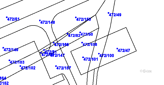 Parcela st. 472/158 v KÚ Třebonice, Katastrální mapa